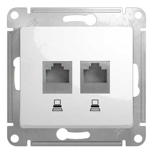 Механизм компьютерной розетки 2-модульный Glossa, RJ45+RJ45 (белый)