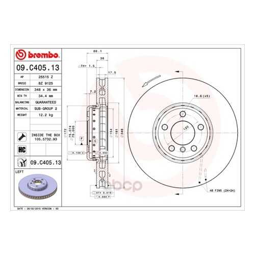 Тормозной диск brembo 09C40513 передний