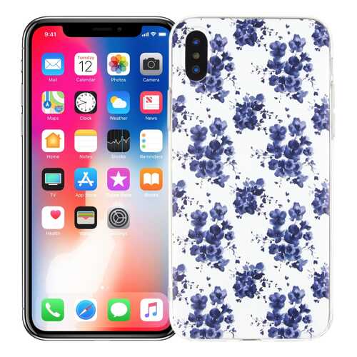 Чехол KAWAI для iPhone X/XS Blue flowers