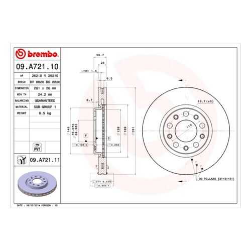 Тормозной диск brembo 09.A721.11