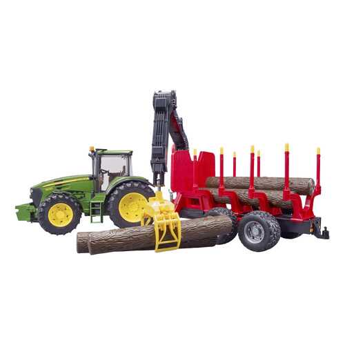 Трактор John Deere, c прицепом, манипулятором и 4 брёвнами