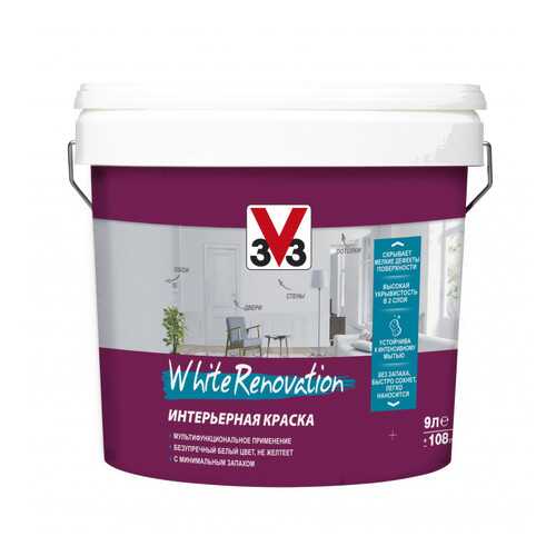Краска V33 для стен и потолков WHITE RENOVATION 9 л Латексная