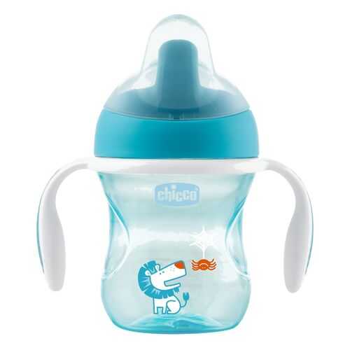 Поильник Chicco Training Cup голубой полужесткий носик, 6м+, 200 мл