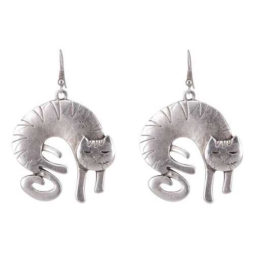 Серьги бижутерные Кошка 53224 серебристые