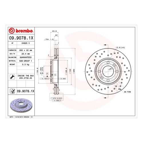 Тормозной диск brembo 09.9078.1X