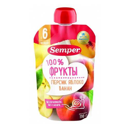 Пюре фруктовое Semper персик, яблоко, банан 6м+