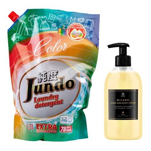 Гель для стирки цветного белья Jundo Color 1,2 л + Крем для рук Grass Milana Brut 300 мл