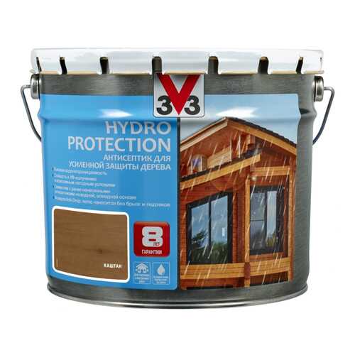 V33 Hydro Protection антисептик для усиленной защиты дерева 9 л, Цвет каштан