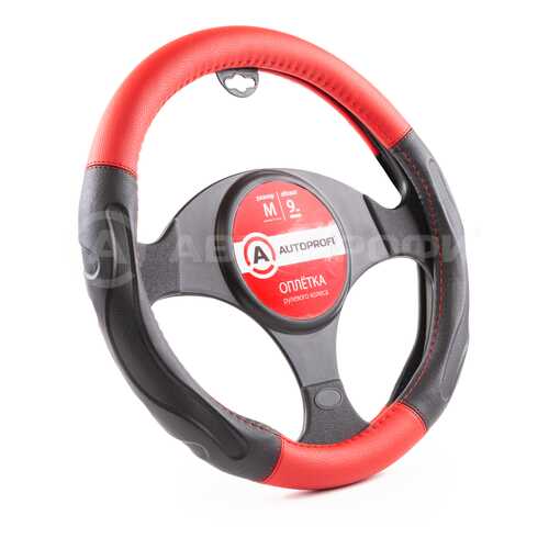 Оплётка руля AUTOPROFI из экокожи AP-1946 BK/RD (M)