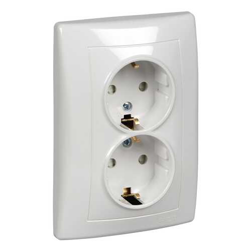 Розетка СП Schneider Electric Sedna, 2 модуля, с заземлением, защитные шторки, белая
