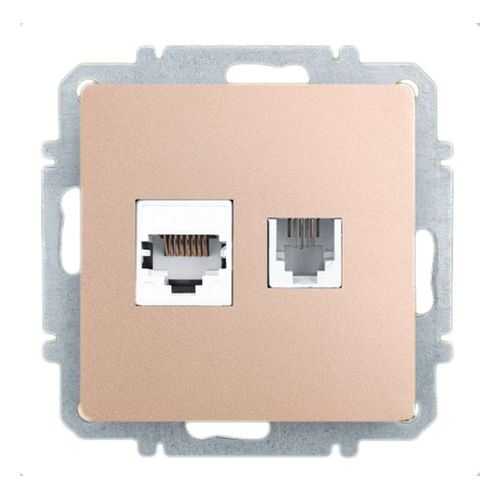 Розетка Еthernet RJ-45 и телефонная RJ-11 Zakru CLASICO (Золото)