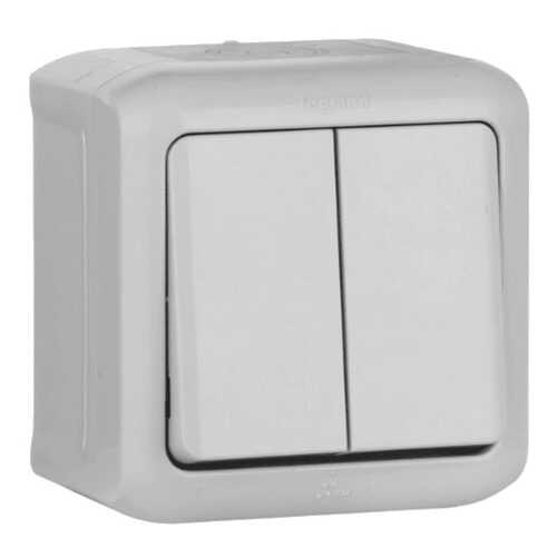 Выключатель двухклавишный Legrand ОП 10 АХ Quteo, IP44, серый