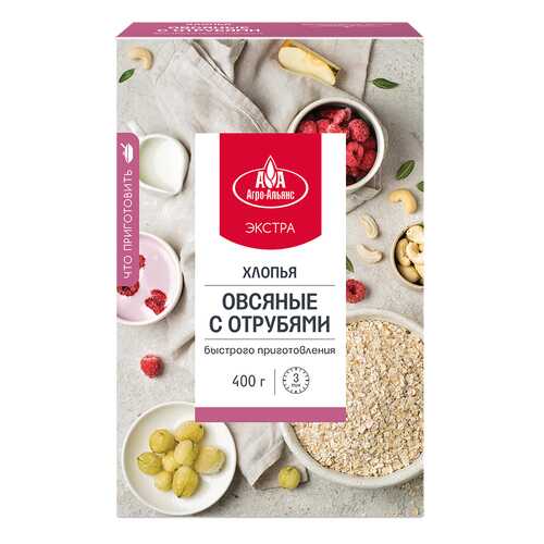 Хлопья Агро-Альянс Экстра Овсяные с отрубями, 400 гр