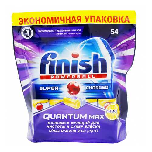 Таблетки для посудомоечной машины Finish quantum блеск и защита max лимон 54 штуки