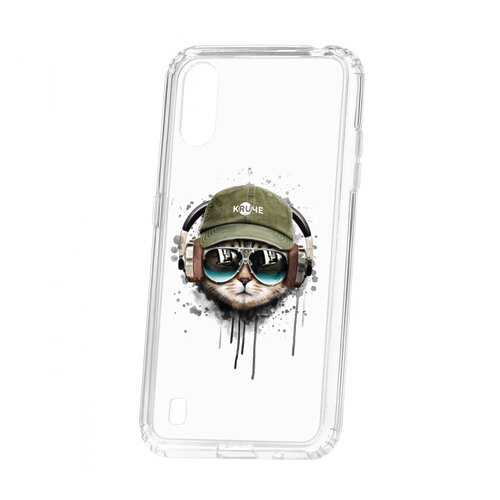 Чехол Kruche Samsung Galaxy A01/A015 Print Кот в наушниках