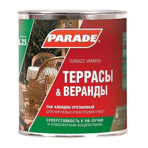 Лак для террас алкидно-уретановый PARADE L25 Террасы &Веранды Глянцевый 0,75л