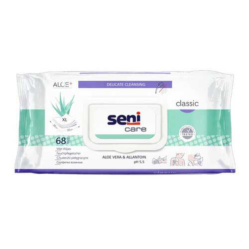 Салфетки влажные SENI CARE Classic с алое вера и аллантоином 68 шт.