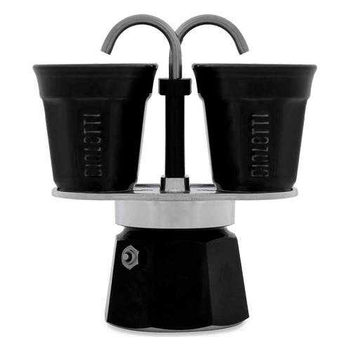 Набор Bialetti Bicchierini кофеварка мини экспресс на 2 порции и 2 чашки, цвет черный