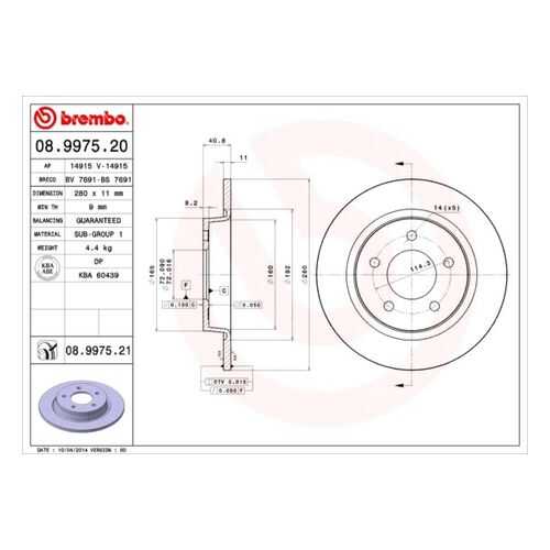 Тормозной диск brembo 08.9975.21