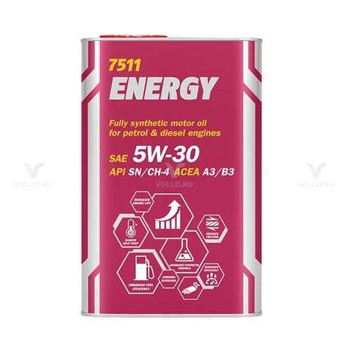 7511 MANNOL ENERGY 5W30 (SL) 1 л. (Metal) Синтетическое моторное масло 5W-30