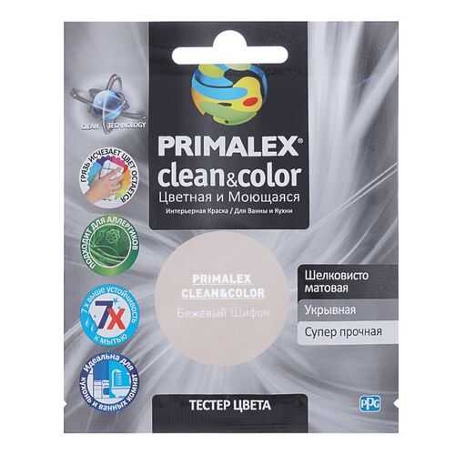 Краска для внутренних работ Primalex Clean&Color Тестер 40мл Беж. Шифон, PMX-CC2