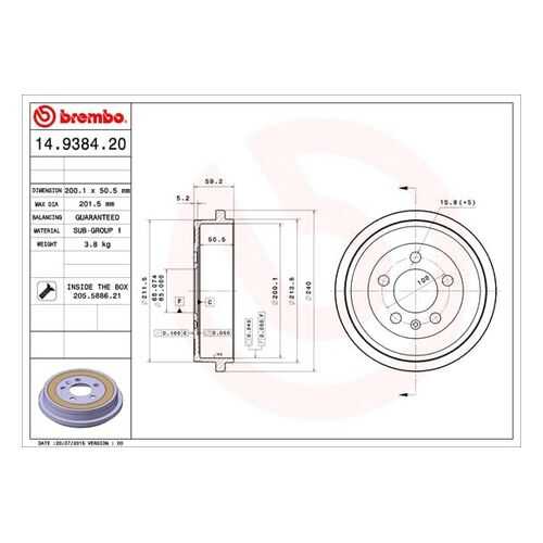 Тормозной барабан BREMBO 14.9384.20