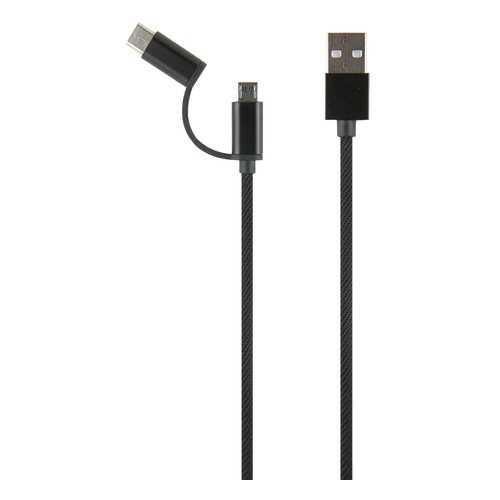 Кабель Red Line LX01 2 в 1 USB-microUSB+Type-C 2A neylon, Black