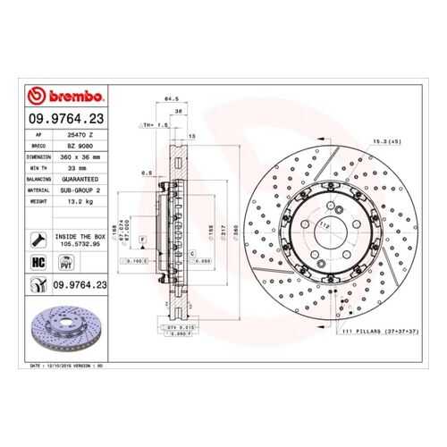 Тормозной диск brembo 09.9764.23