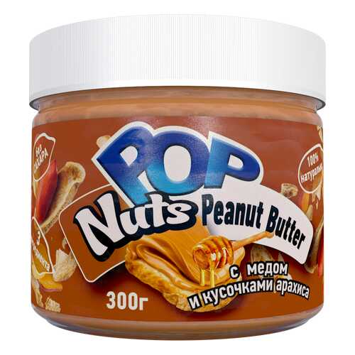 Арахисовая паста POP Nuts Peanut Butter с медом и кусочками арахиса, 300 г