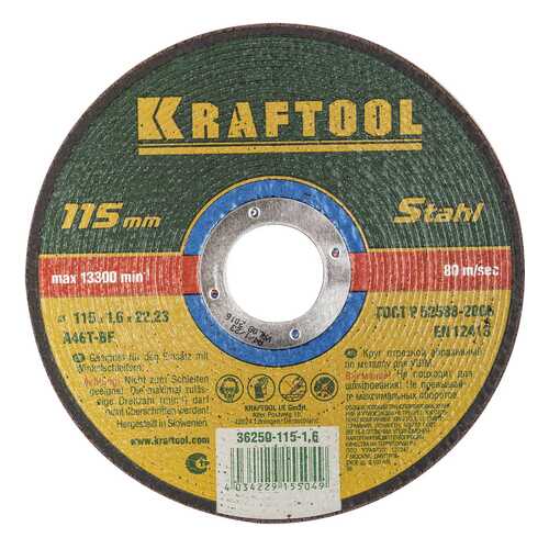 Отрезной диск по металлу для угловых шлифмашин Kraftool 36250-115-1.6