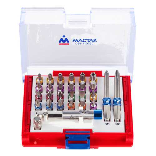 МАСТАК Набор вставок (бит) 1/4, TORX, HEX, PZ, PH, SLOT, 28 предметов 058-11028C