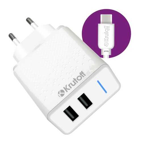 Сетевое зарядное устройство Krutoff CH-07C 2xUSB, 2.4A + кабель USB Type-C (white)