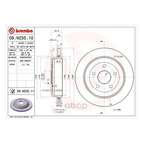 Тормозной диск brembo 09N23511 задний