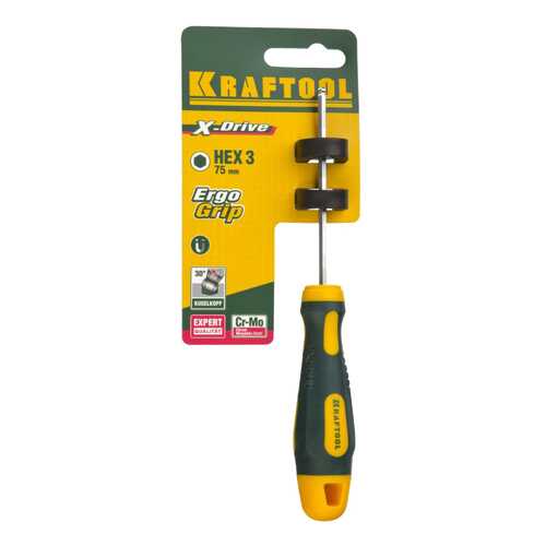 Отвертка KRAFTOOL EXPERT, Cr-Mo-V стальHEX, №3x75мм