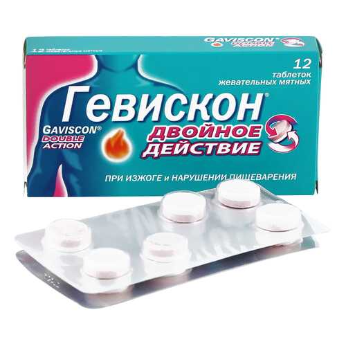 Гевискон Двойное Действие таблетки жевательные мята 12 шт.