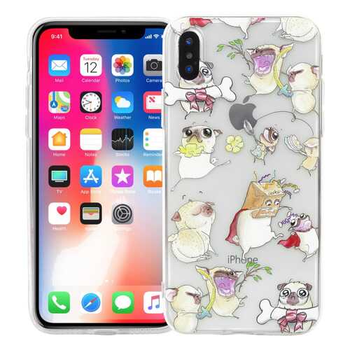 Чехол KAWAI для iPhone X/XS Веселые мопсы