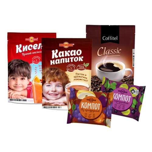 Набор напитки ( компот, кисель, какао, кофе) Русский продукт 5 штук