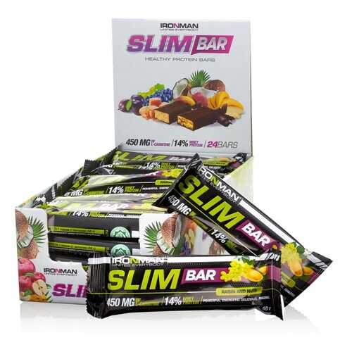 Батончик IRONMAN Slim Bar с L-карнитином, 50г (Изюм-Орех/тёмная глазурь)(24 шт)