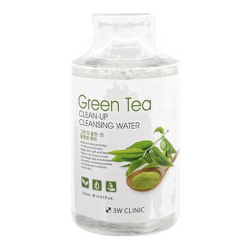 Очищающая вода 3W Clinic Green Tea Clean-Up Cleansing Water 500 мл