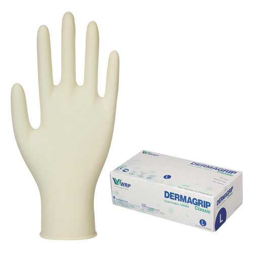 Перчатки латексные смотровые Dermagrip Classic D1503-10, 50 пар неопудренные, хлоринация L
