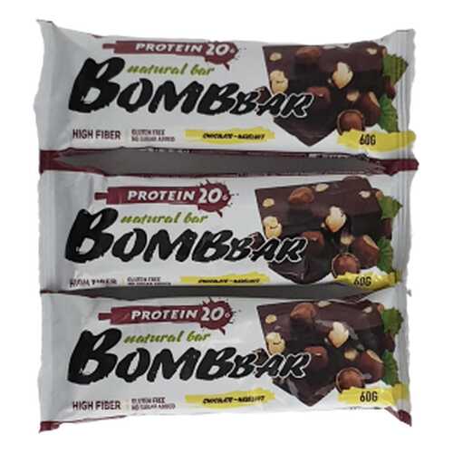 Батончик Bombbar Protein 3 60 г, 3 шт., шоколад/фундук