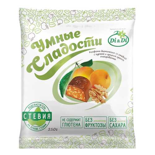 Конфеты со стевией Умные сладости с курагой и грецким орехом глазированные 210 г