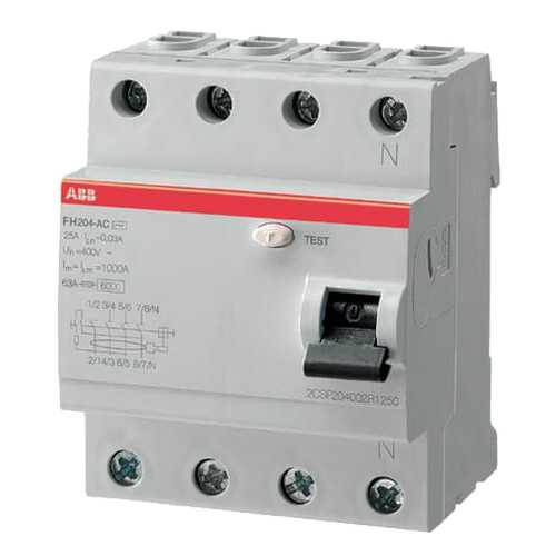 Выключатель дифференциального тока ABB (УЗО) FH204, 4P, 63А, 30мА, АС
