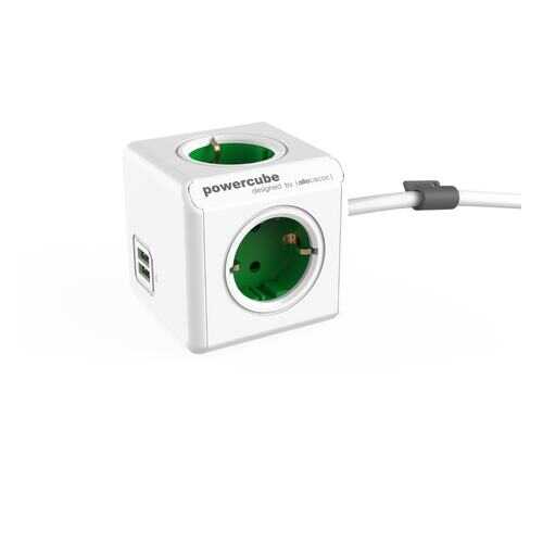 Удлинитель Allocacoc PowerCube Extended 1402GN/DEEUPC, 5 розеток, 1,5 м, White/Green