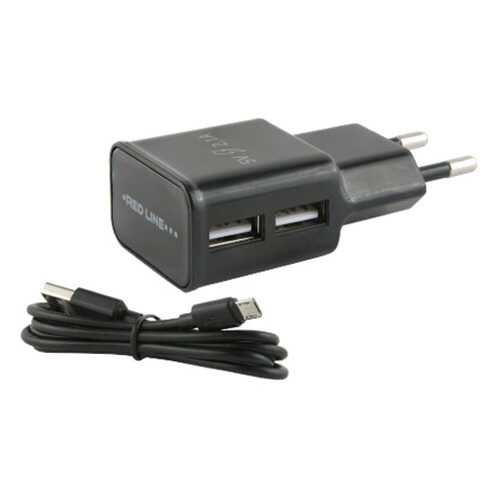 Сетевое зарядное устройство Red Line 2 USB, 2.1A + MicroUSB, Black