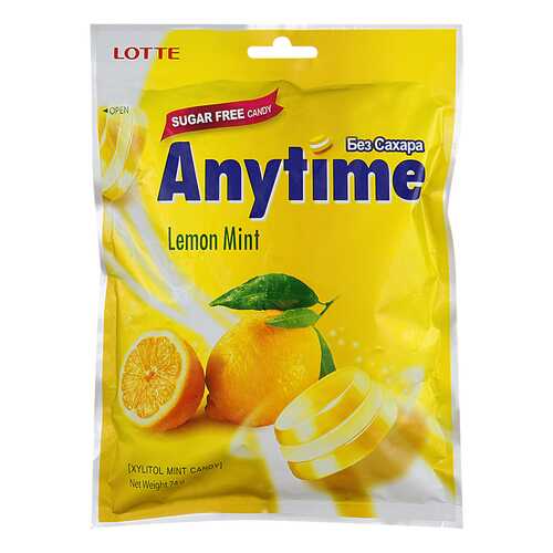 Карамель леденцовая anytime Lotte лимон и мята 74 г
