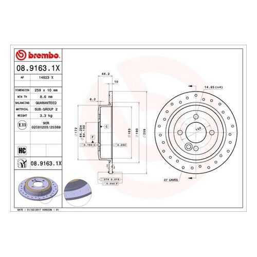 Тормозной диск brembo 08.9163.1X