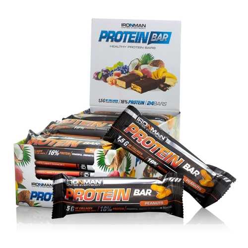 Батончик IRONMAN Protein Bar с коллагеном, 50г (Орех/тёмная глазурь)(24 шт)