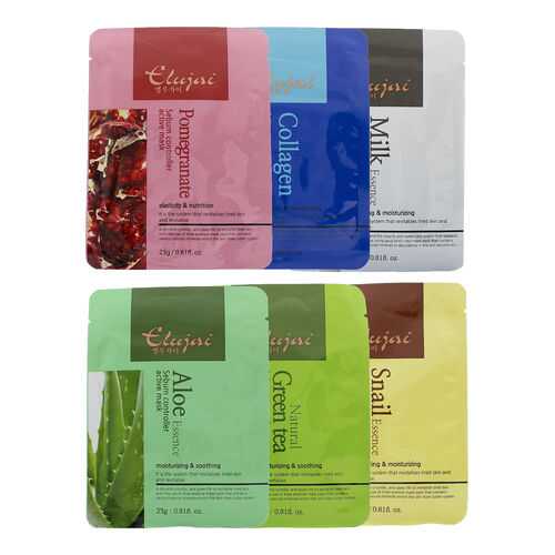 Набор тканевых масок Elujai 6 шт: Aloe, Snail, Green Tea, Collagen, Pomegranate, Milk