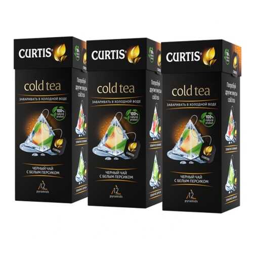 Чай Curtis Cold Tea, чёрный с белым персиком, 12 пирамидок х 3 упаковки